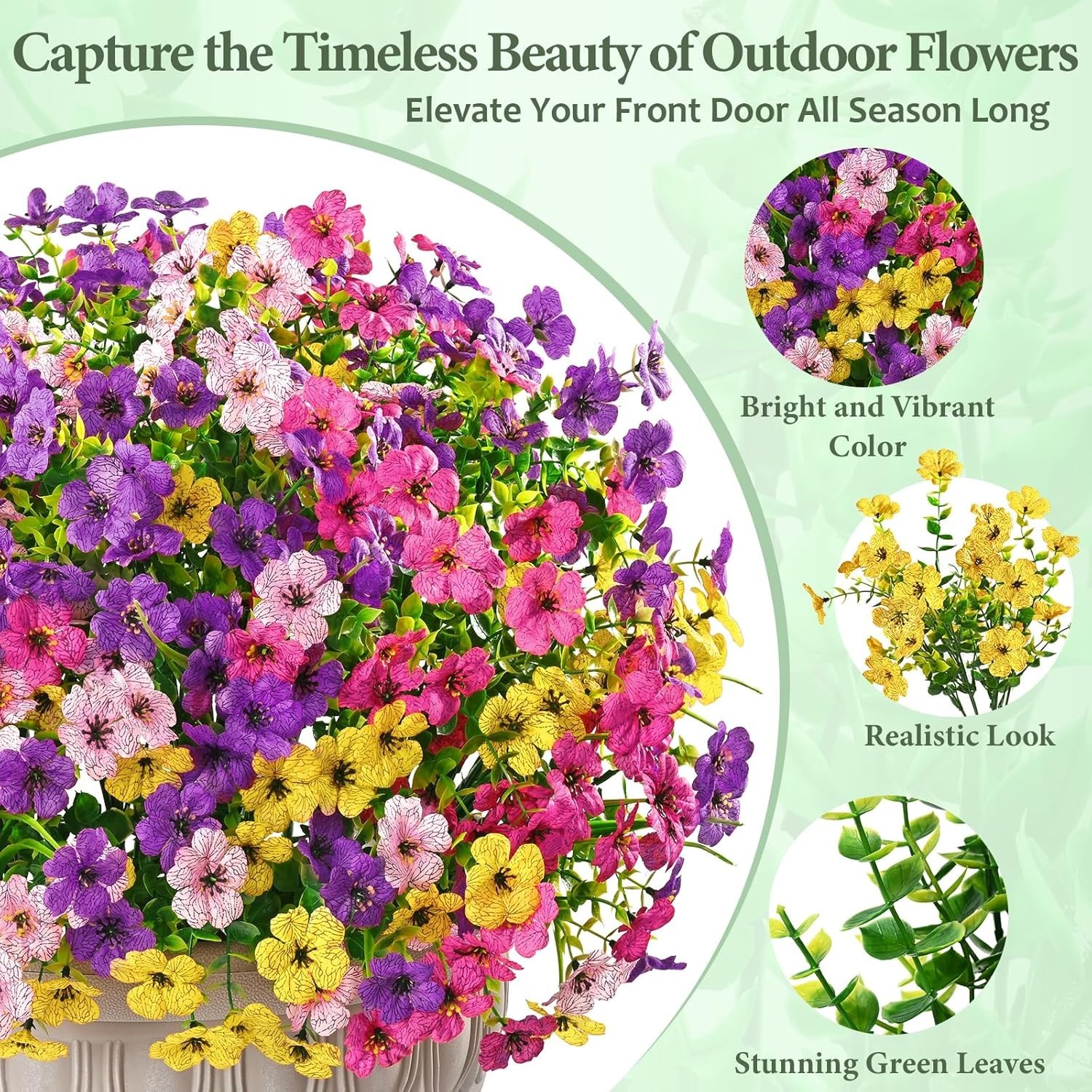 24 Bundles Artificial Flowers for Outdoors, UV Resistant Artificial Outdoor F…