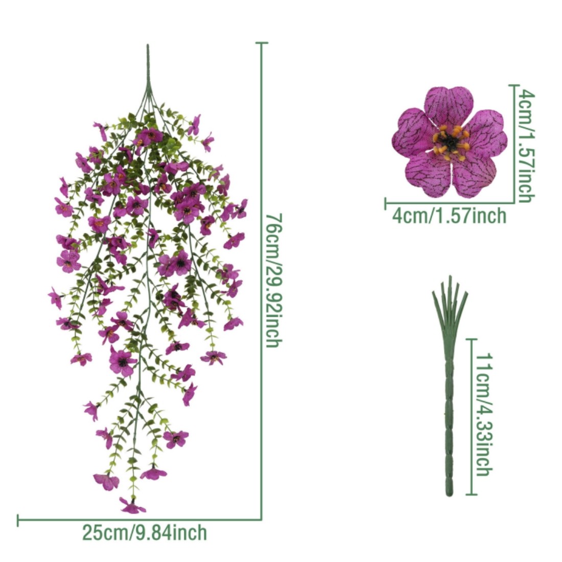 4PCS Artificial Hanging Flowers UV Resistant Faux Silk Purple Vine Outdoor Porch