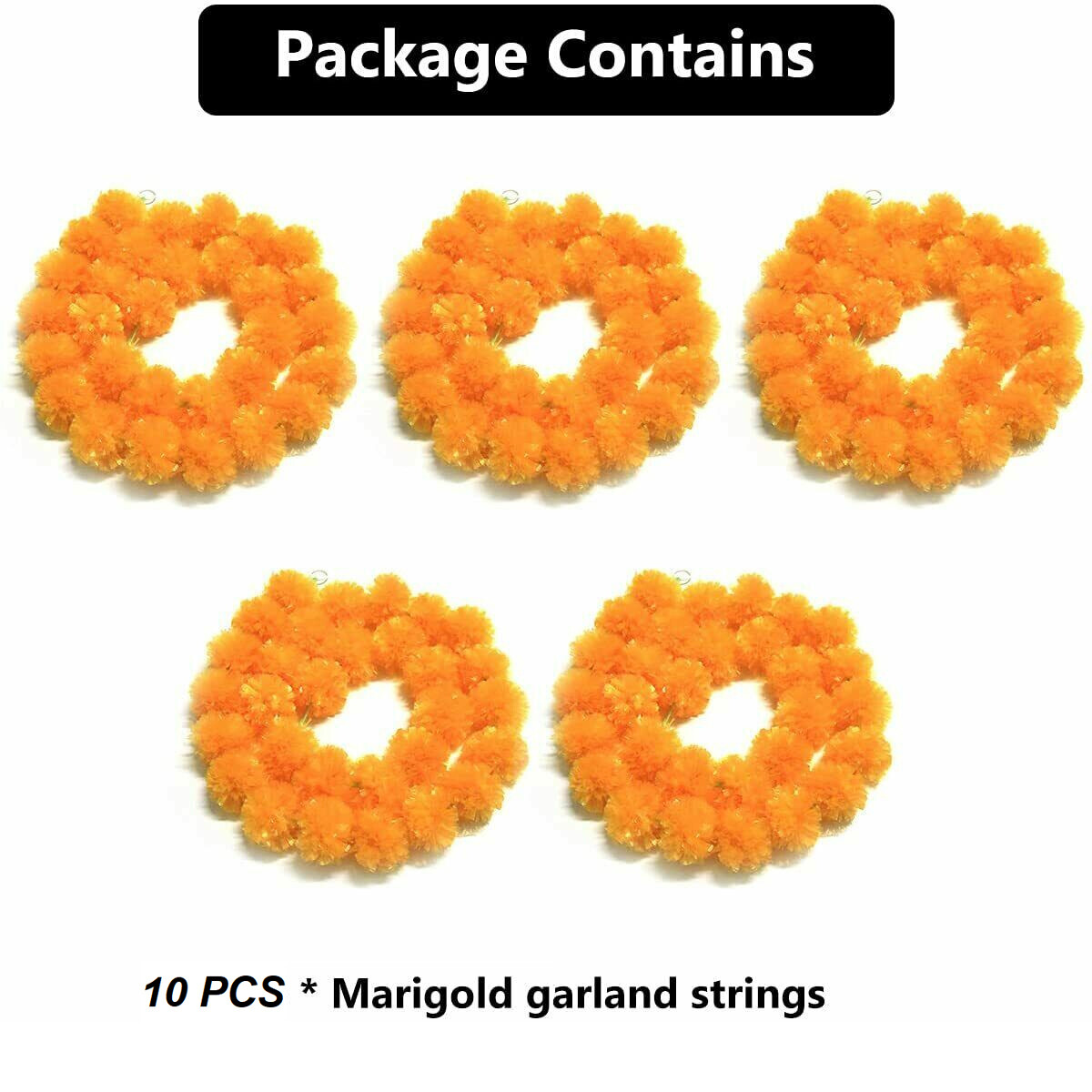 Artificial Marigold Garland with Bells Multi Pack for Pooja Temple Wedding Decor