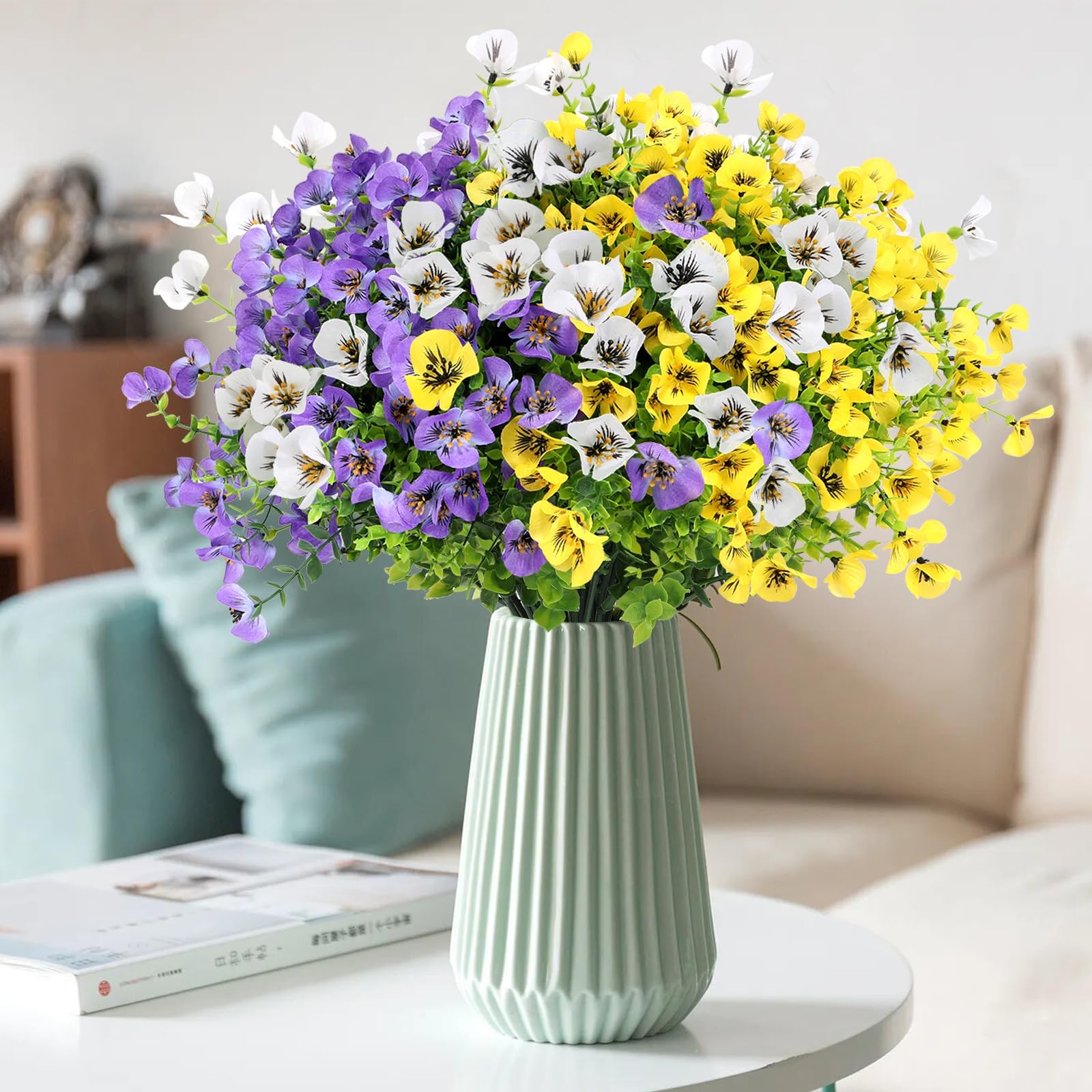 Geegoods Artificial Pansy Flowers, Mix 3 Colors, 24Pcs | UV Resistant, Faux S…
