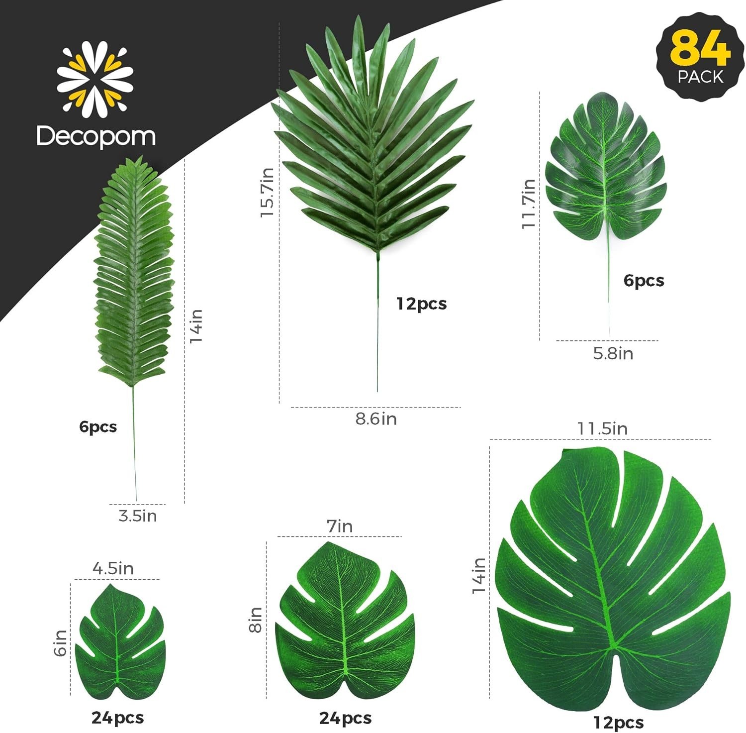 Palm Leaves Artificial Tropical Monstera-84Pcs 6 Kinds Large Small Green Fake…