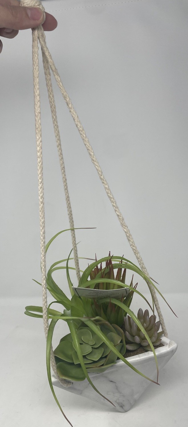 New Hanging Faux Succulent Arrangement Marble Triangle Planter Wall Decor