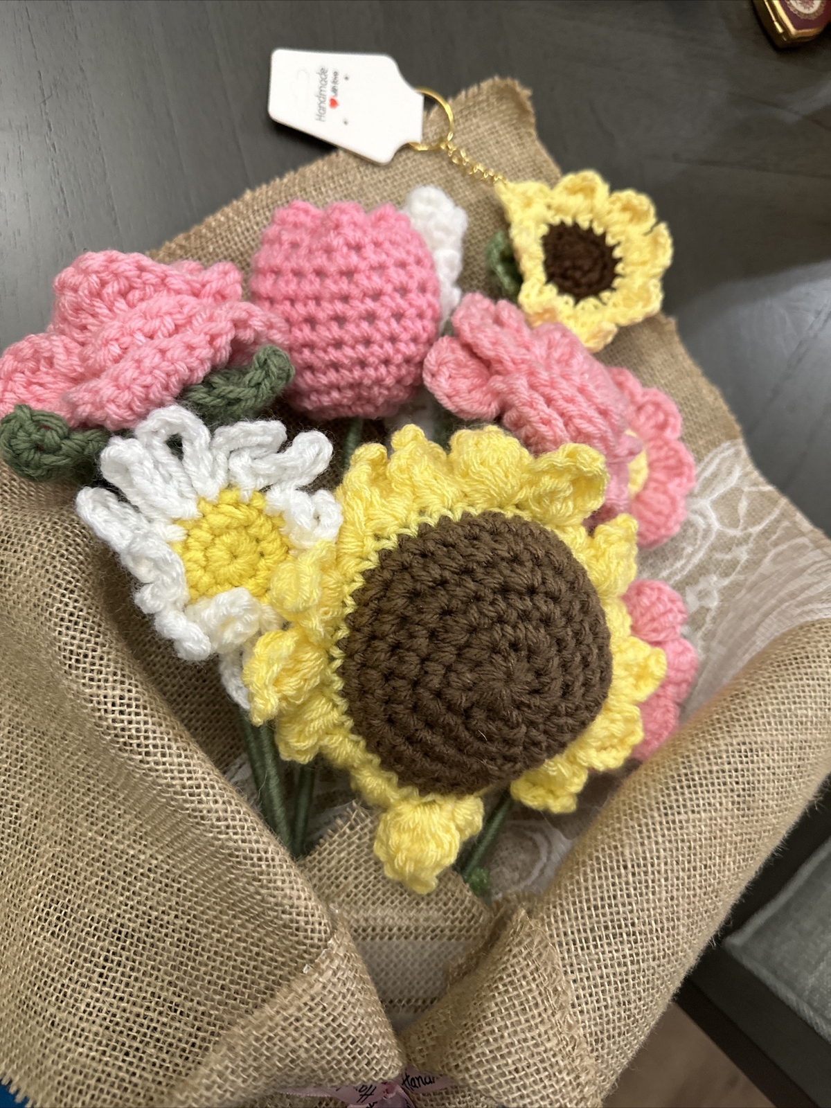 BEAUTIFUL Handmade Knitted Bouquet Crochet Flowers Sunflower, Daisy & Rose New