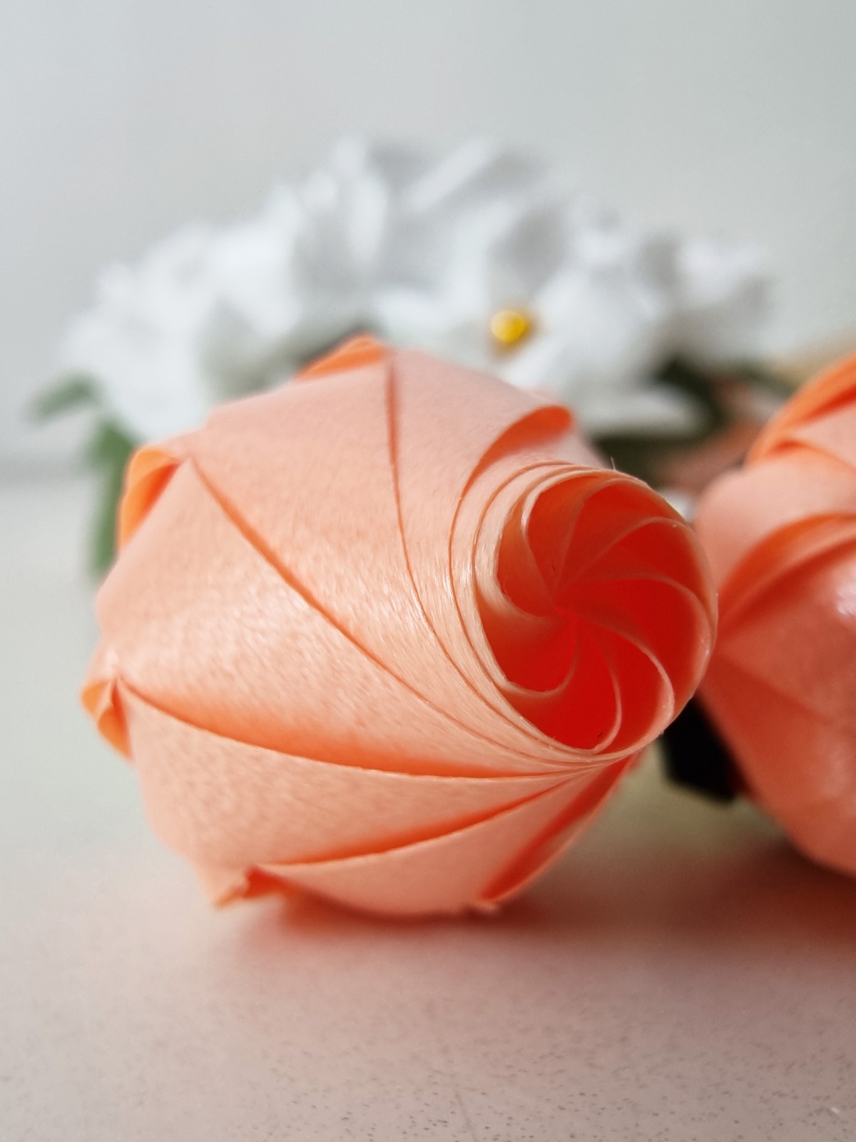 Ribbon folding art, Garland, Artificial Light Orange flowers made from plastic