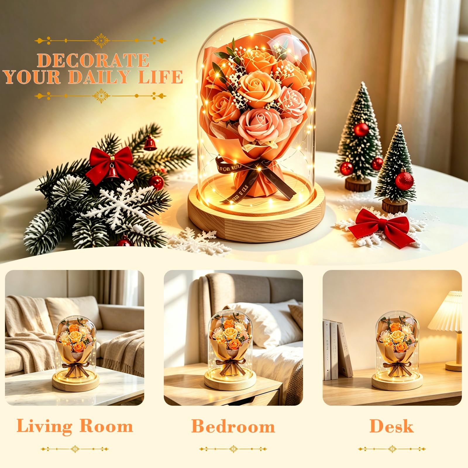Preserved Flower in Glass Dome, Champagne Forever Eternal Rose Gift for Mothe…