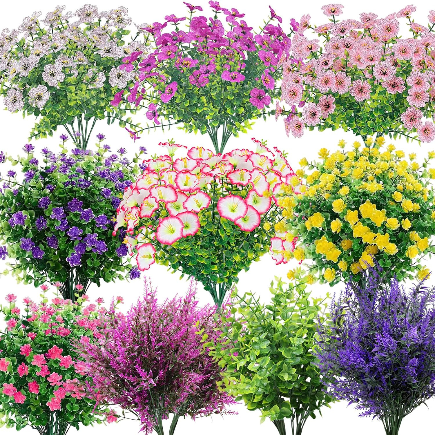 20 Bundles Artificial Flowers for Outdoors – UV Resistant Realistic Fake