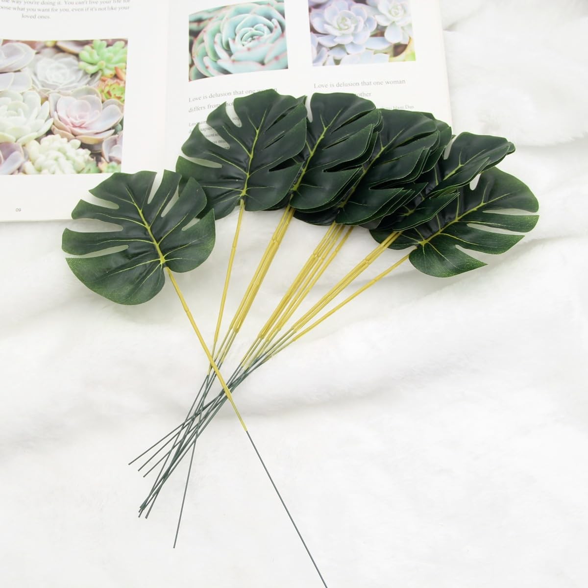 24 Pieces Mini Artificial Palm Leaves,11″ Artificial Leaves for Decoration,Ce…
