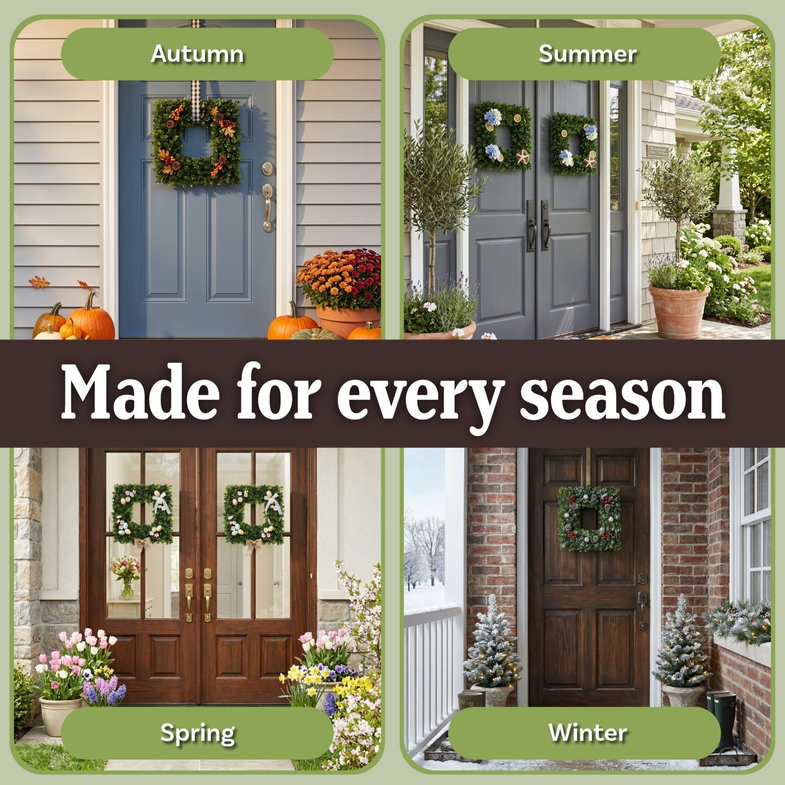 Set of 2 Square Boxwood Wreaths – 16.5-Inch Artificial Decor for All Seasons