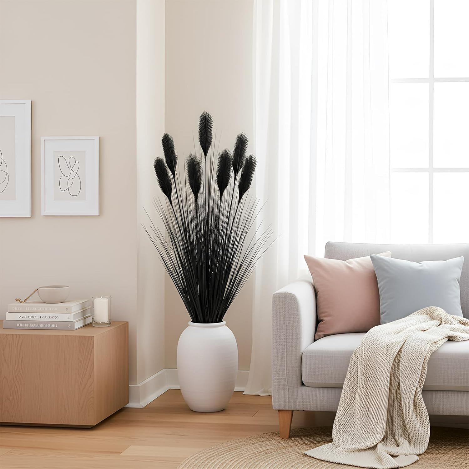 4 Ft Tall Artificial Black Pampas Grass Potted Plant for Home Decor