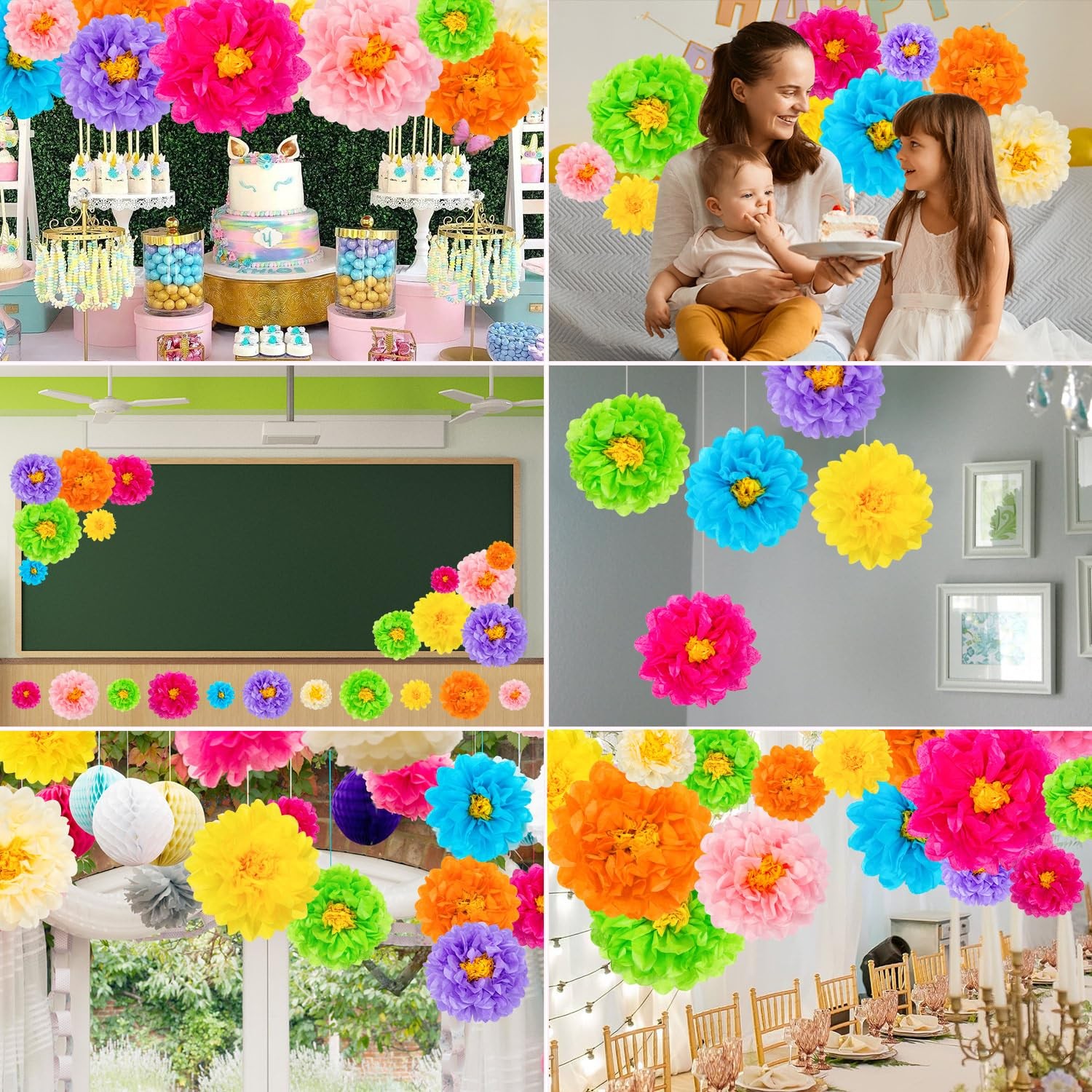 Mexican Paper Flowers Fiesta Tissue Flower Birthday Backdrop Decor 24 PCS