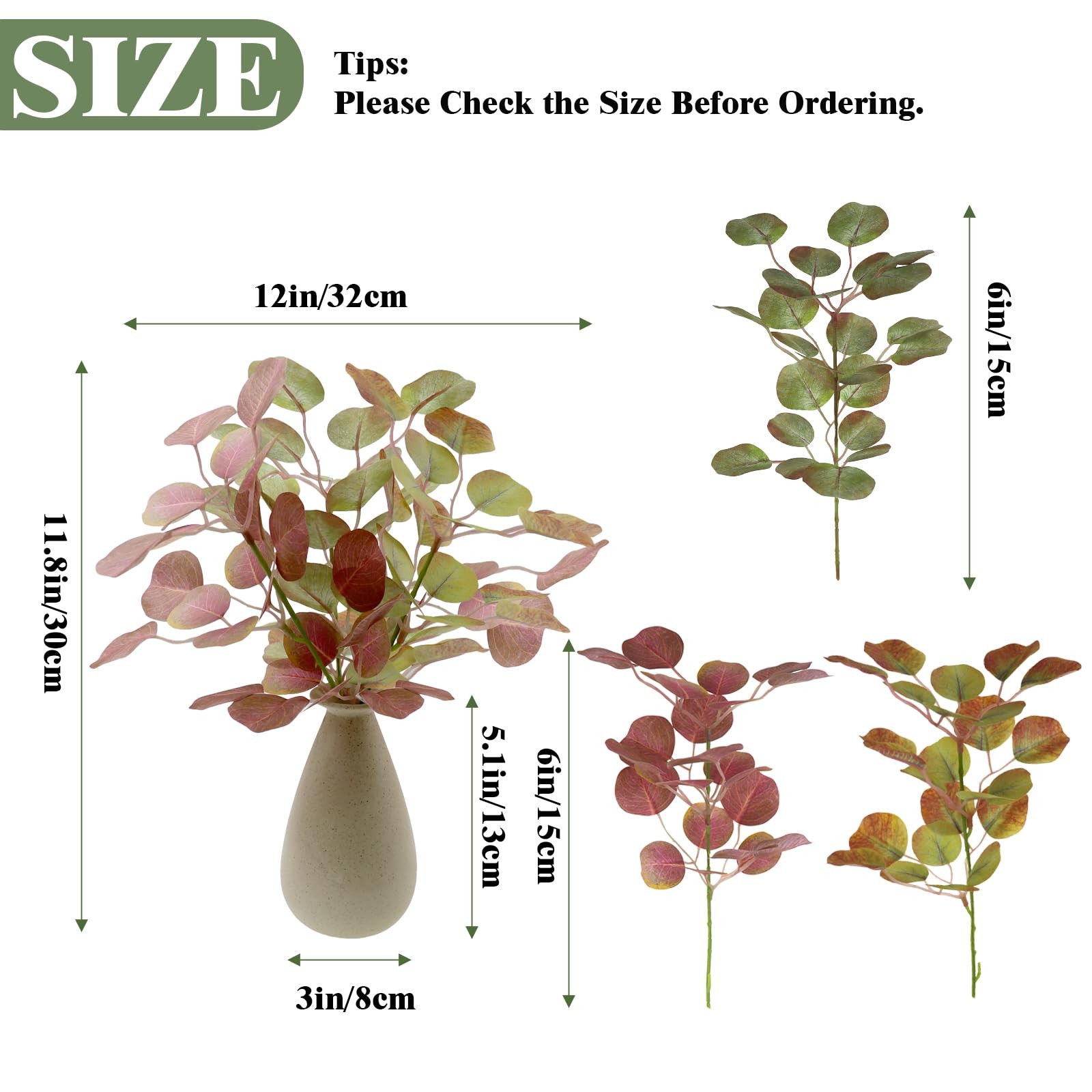 12″ Small Fake Eucalyptus Greenery Fake Plant with Ceramic Vase