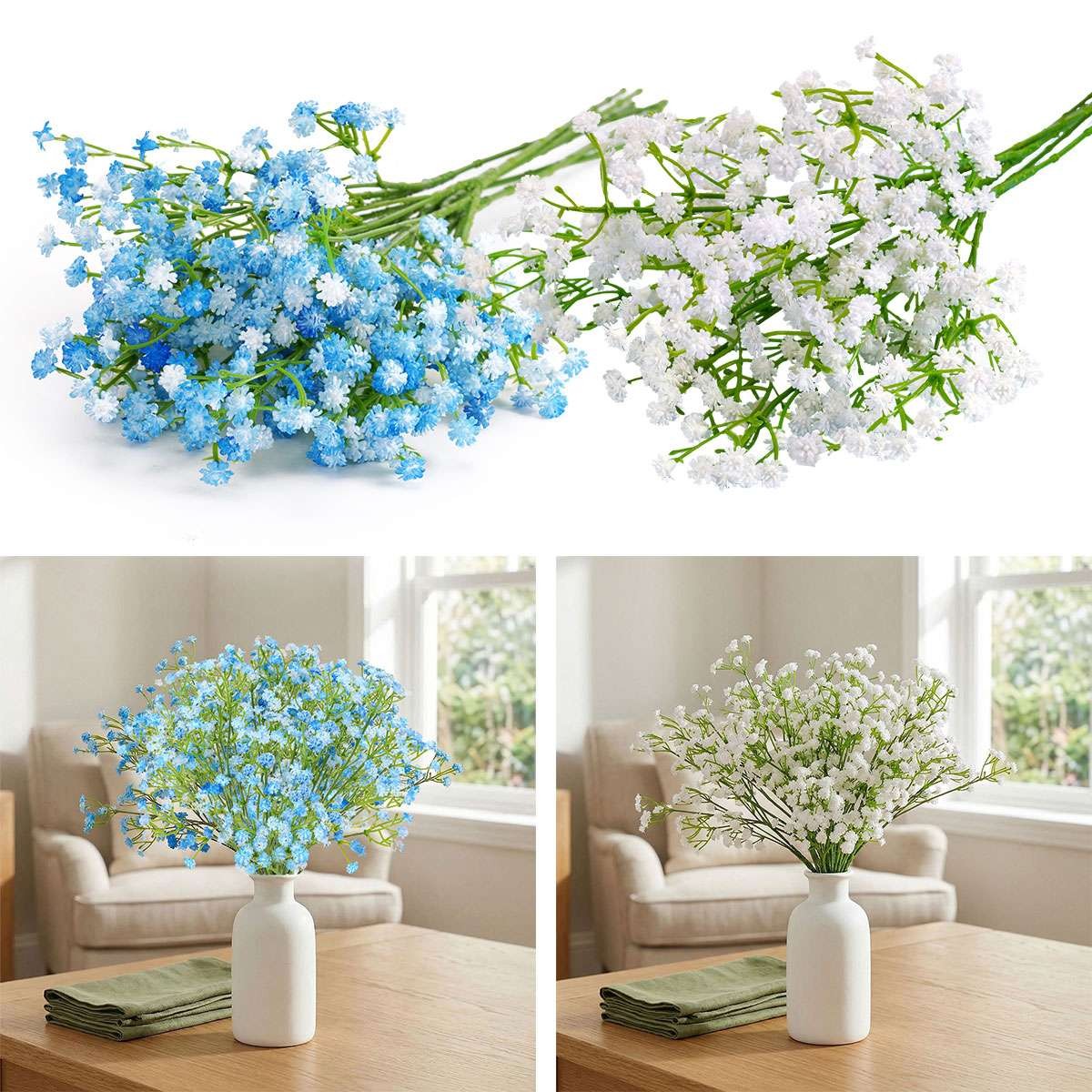 6Pcs Babys Breath Artificial Flowers Fake Babys Breath Flower for Wedding Floral