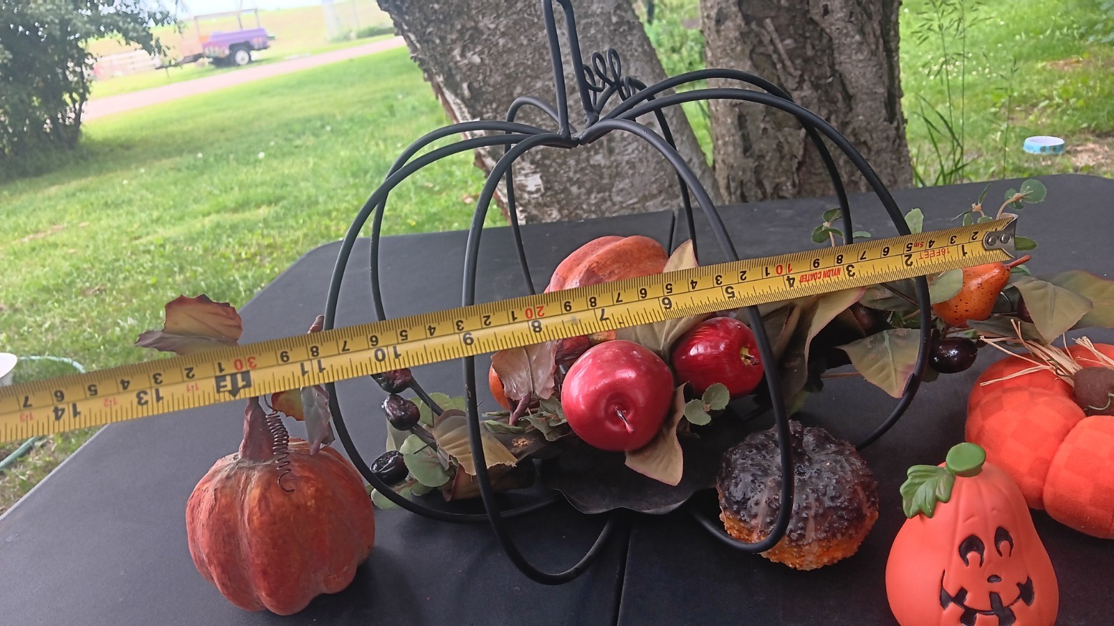 Artificial Pumpkin Apple Centerpiece in Black Metal Frame Halloween 12×24″
