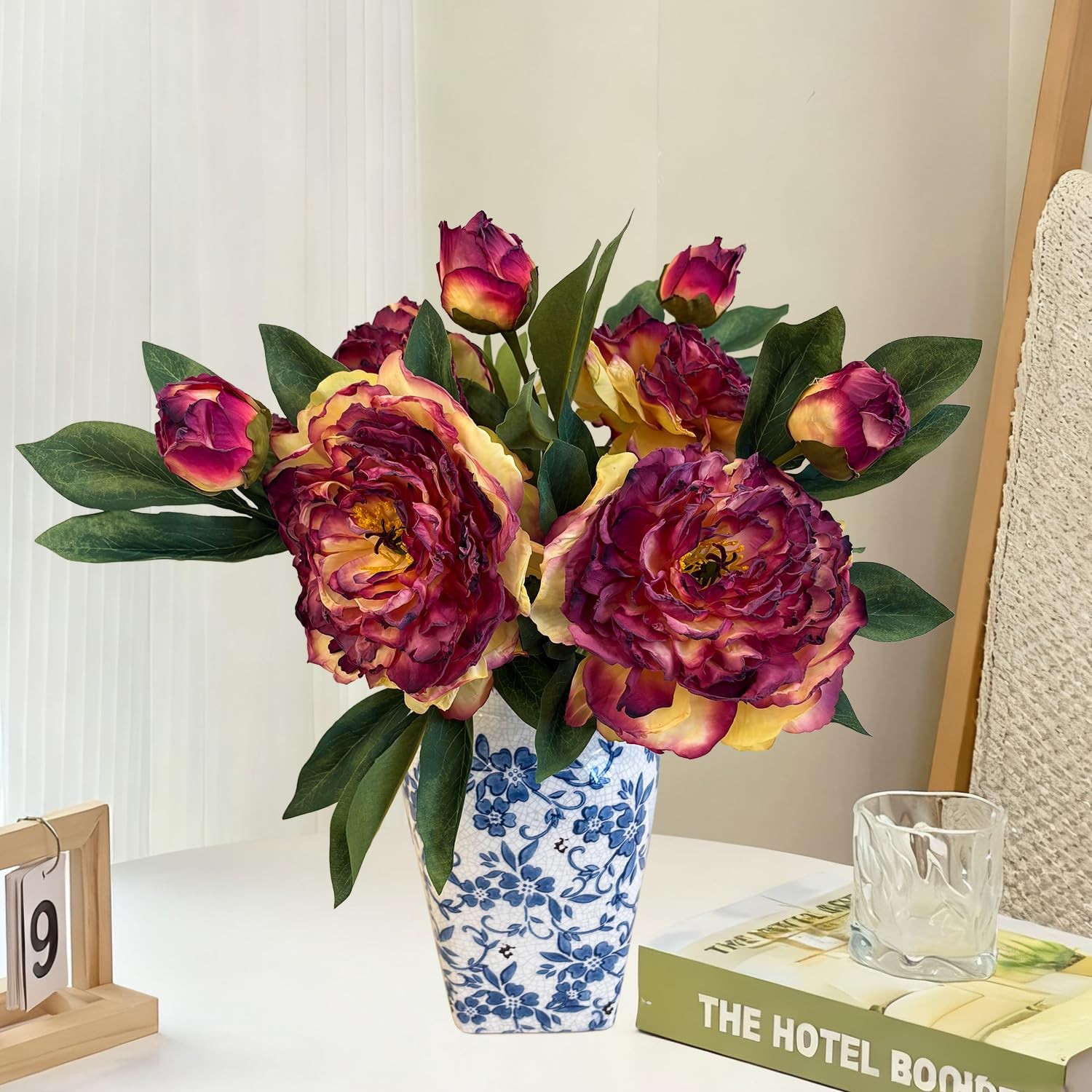 4 PCS Premium White Peonies Artificial Flowers,19.2’’Fake Faux Silk Peonies f…