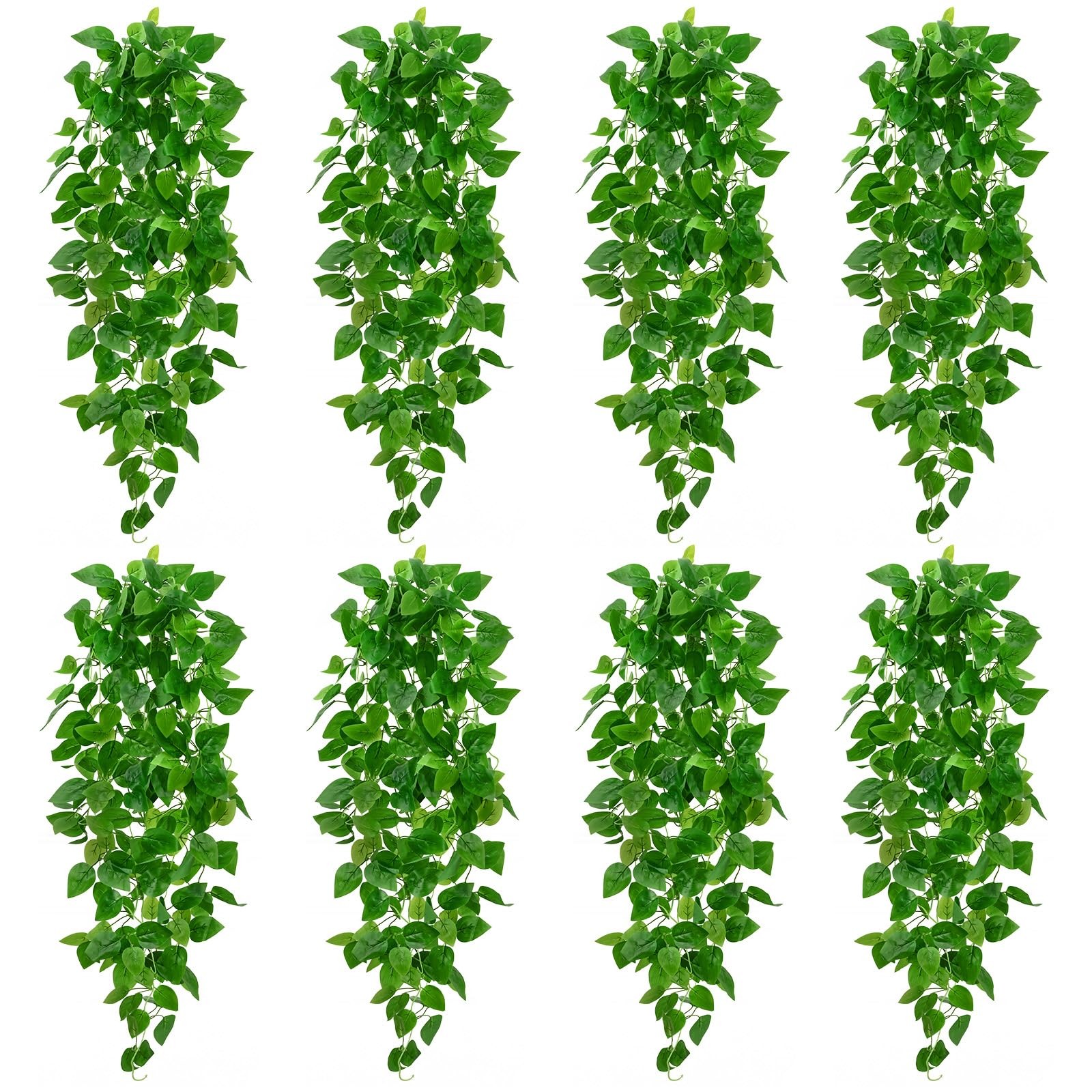 8Pcs Fake Hanging Plants, 9 Branch Artificial Hanging Plant, Lush Faux Pothos…