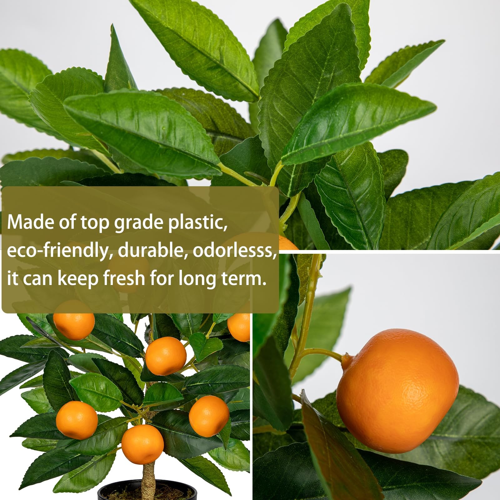 Artificial Potted Plants 15.7 inches Fake Orange 4in, Citrus Tree/Black Pot