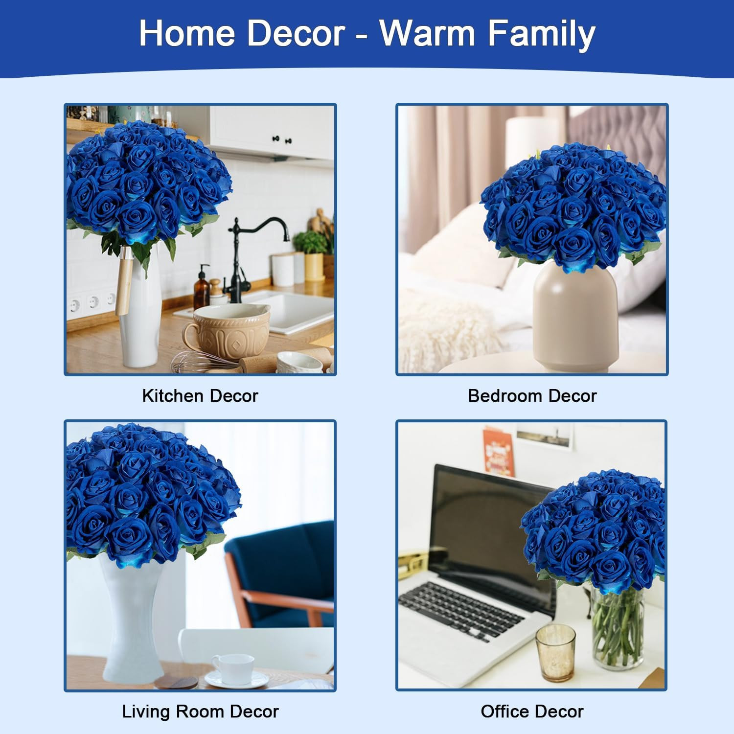 12Pcs Blue Roses Artificial Flowers Fake Roses Faux Velvet Silk Flower for Ho…