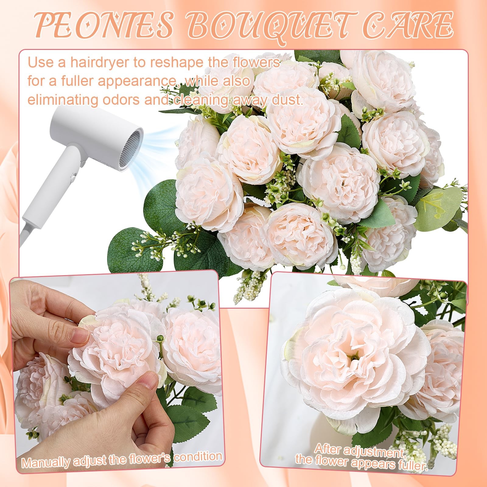 Peonies Artificial Flowers Bulk, 12 Bundles Fake Silk Peonies Faux Eucalyptus…