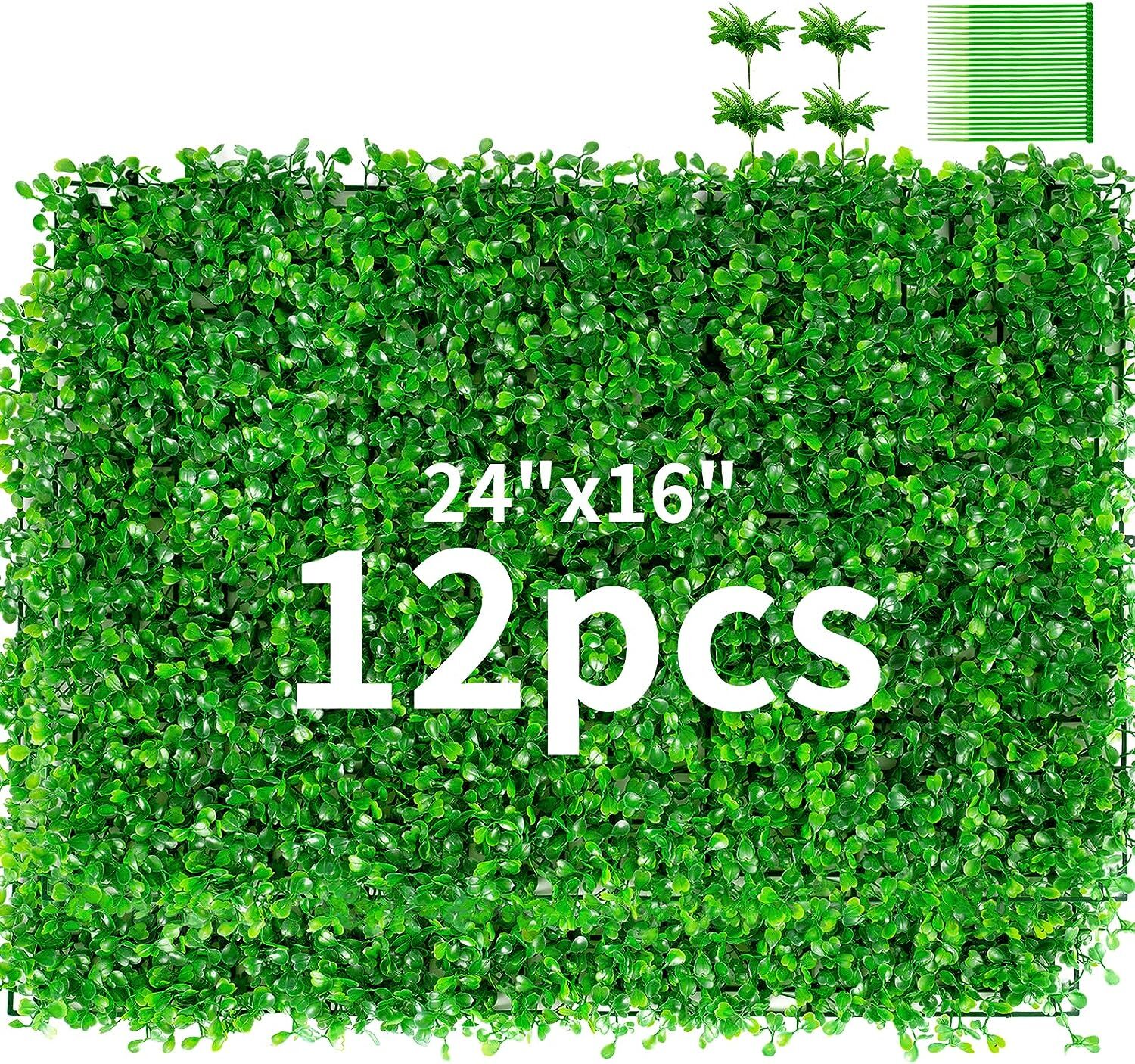 24PC 24″x16″ Artificial Boxwood Mat Wall Hedge Decor Privacy Fence Panels Grass