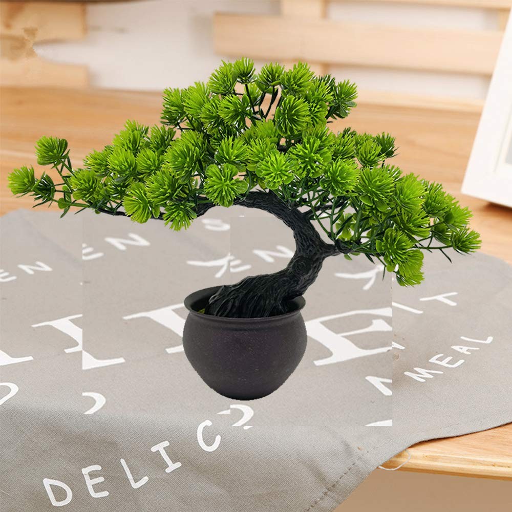 Fycooler Artificial Bonsai Tree Miniature Plants 10in, Green