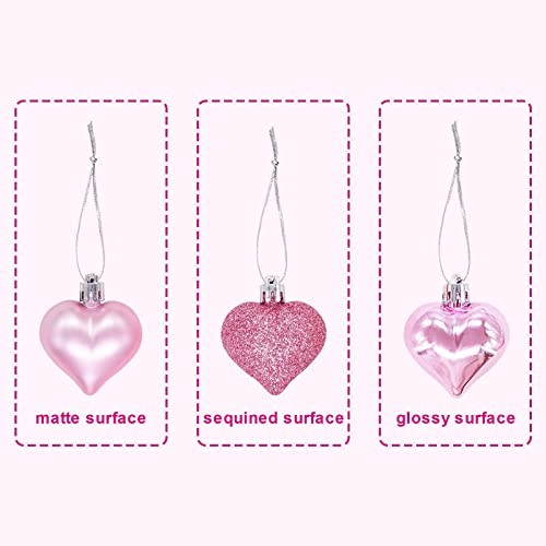 Valentine’s Day Decor Heart Decorations, 48 Pcs Red Pink Silver White Plastic