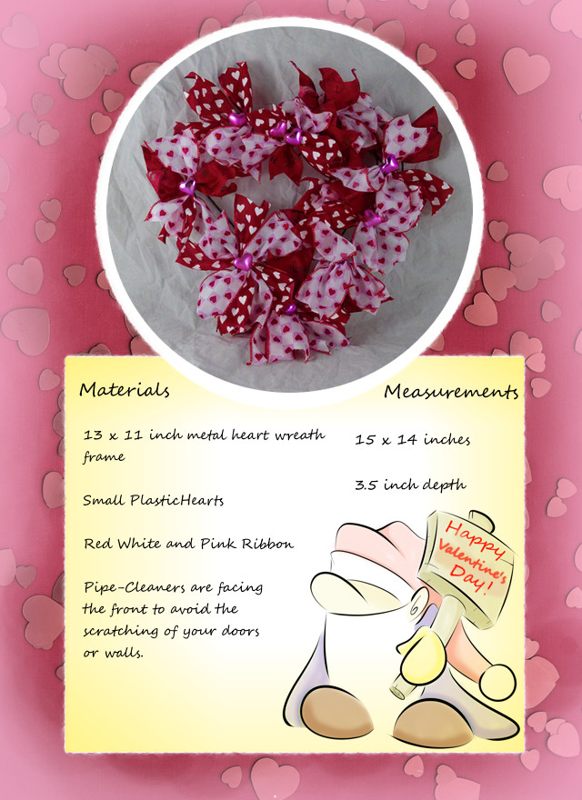 Pretty Red and White Pink Hearts Valentine Ribbon Wreath