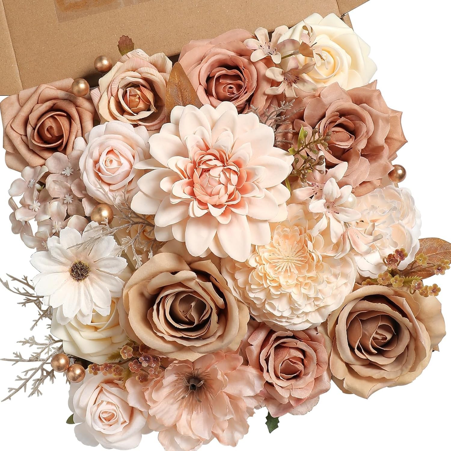 Artificial Flowers Combo Set Fake Flower Leaf Box with Stems for DIY Wedding …