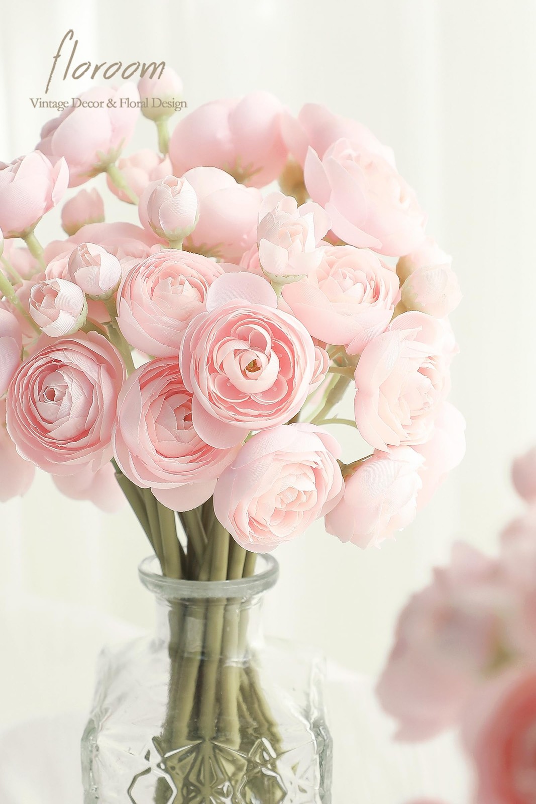 Artificial Ranunculus Flowers 18pcs Blush Pink Wedding DIY Bulk Silk Faux