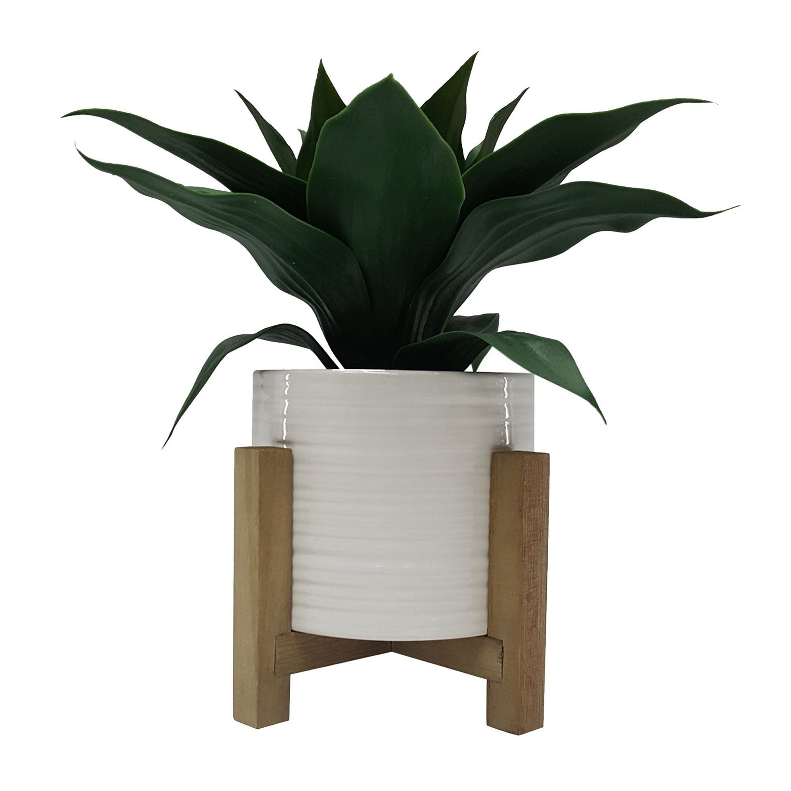 10″ Artificial Agave Plant Ceramic Pot with Wood Stand Fade Resistant HomeOffice