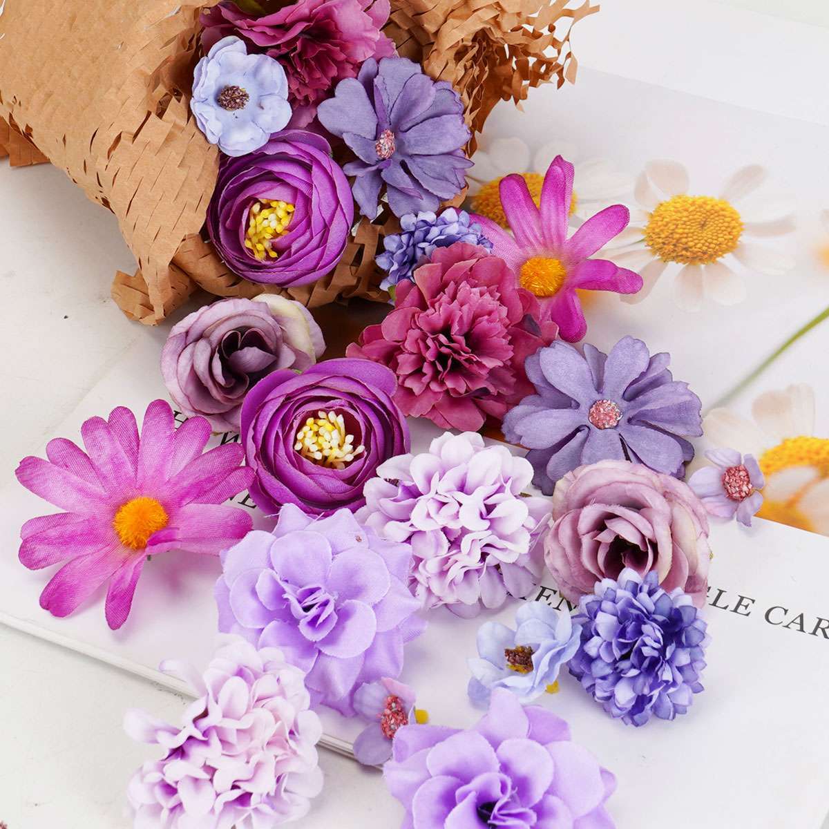 20/30/60PC Artificial Fake Silk Flower Plant Head Band Wedding Garden Cake Decor