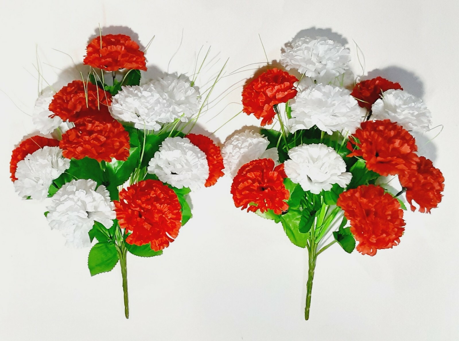 (2 pcs) Red & White Carnation 18″ Bush Faux Silk Flower Memorial In/Outdoor