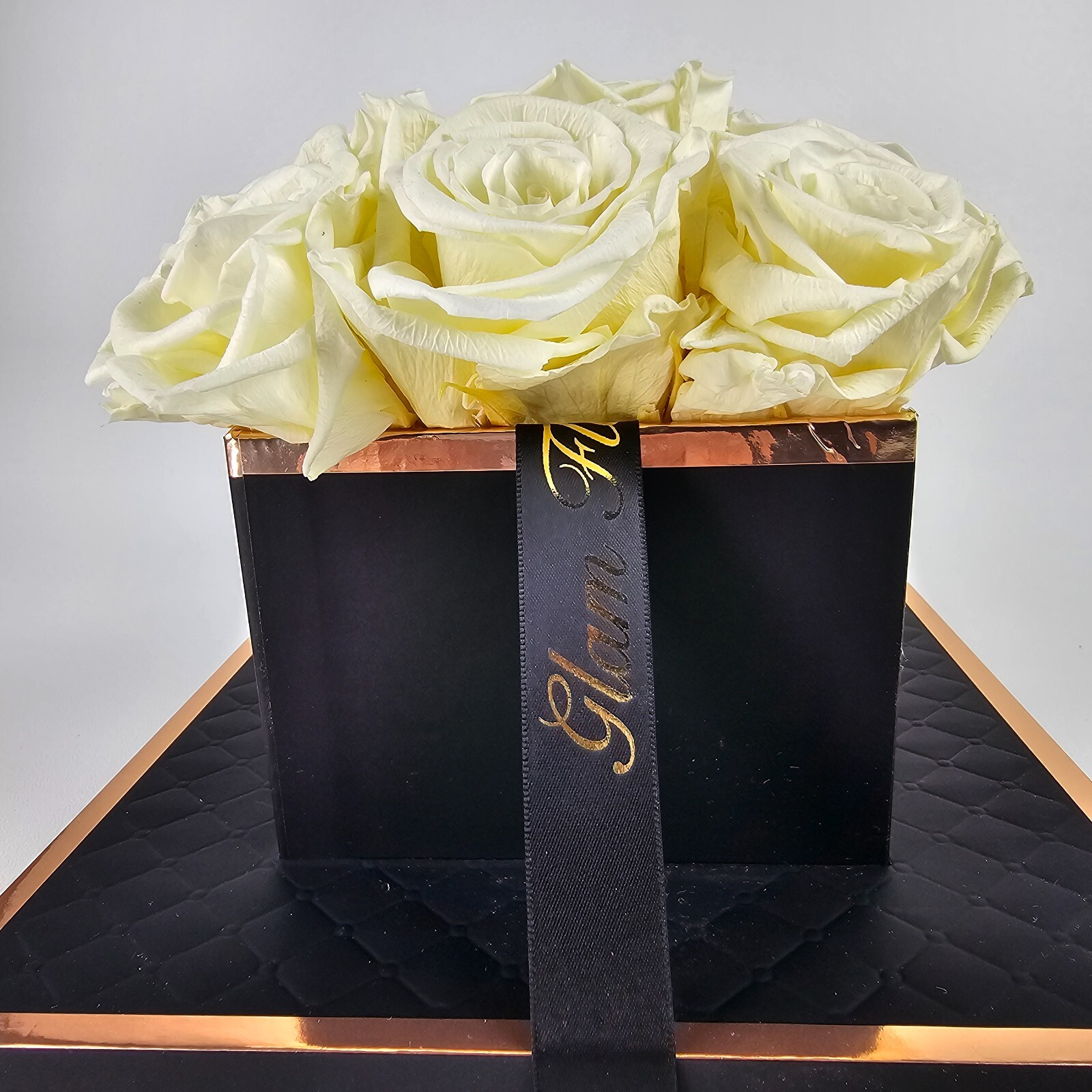Glam Fleur Preserved 9 White Cream Real Roses in Square Gift Box