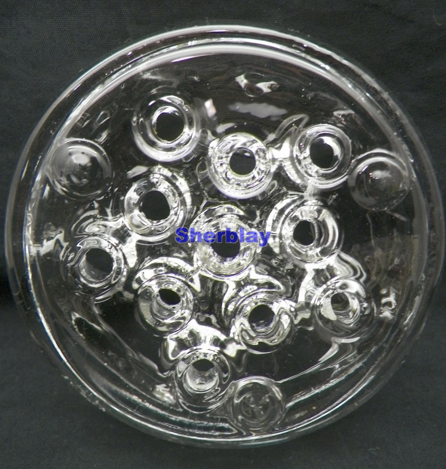 Vintage Heavy Glass Flower Frog 11 Hole Arrangement 3.5” Top And 3” Bottom