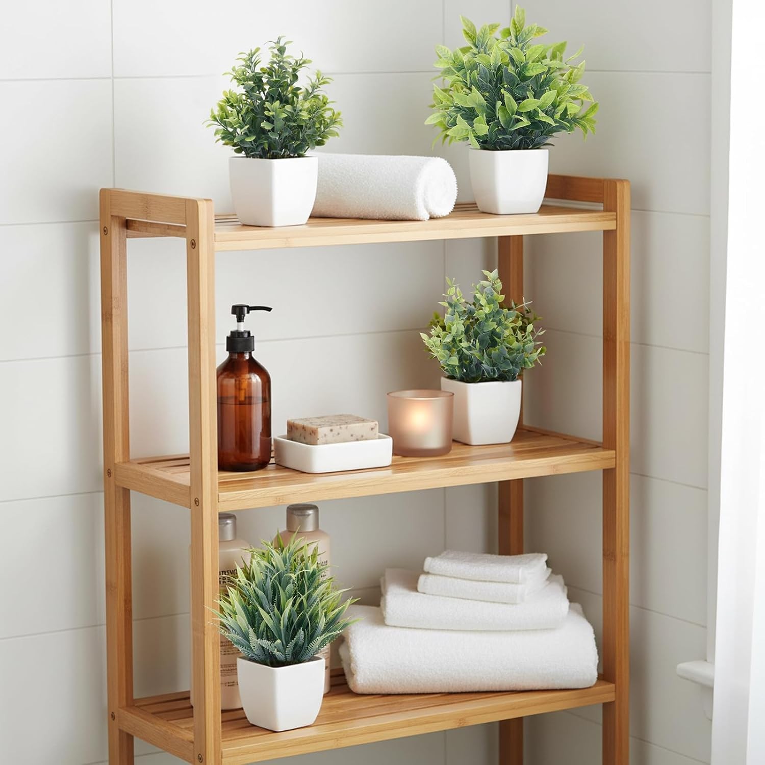 Fake Plants 4 Packs Small Artificial Greenery Mini White Potted Plants Bathroom