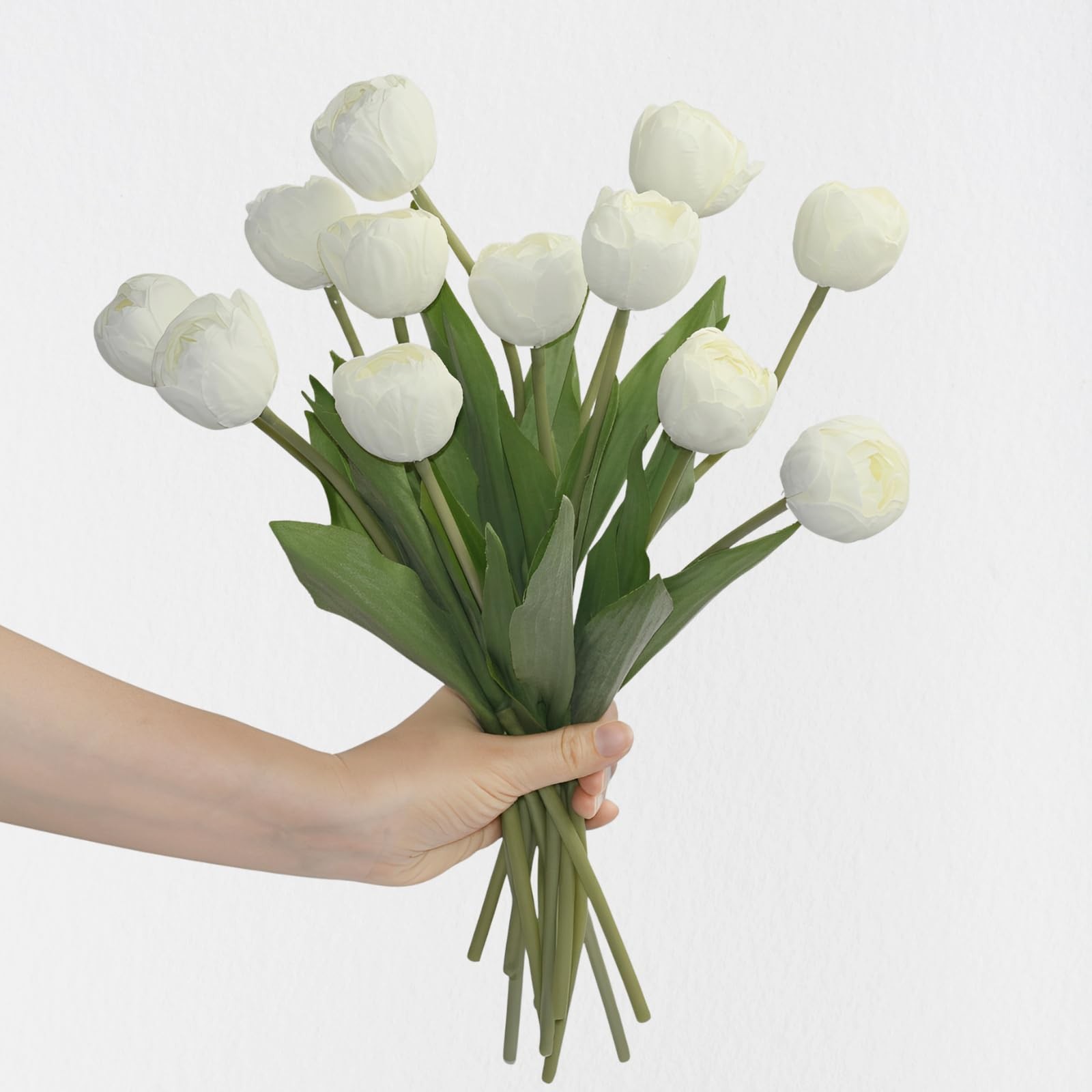 12 PCS White Artificial Silk Faux Tulips 15 Inch Flowers Home Office Decor
