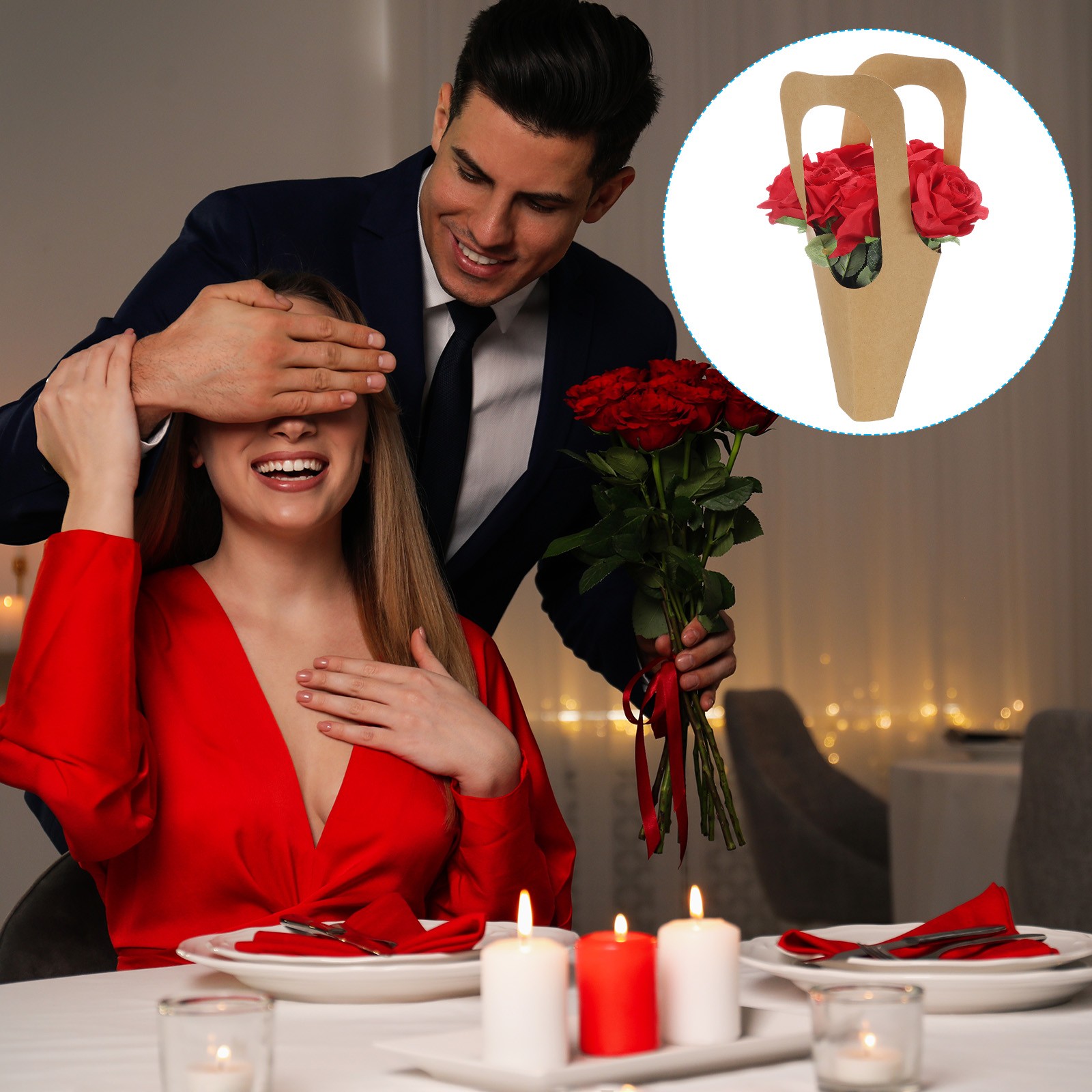 Kraft Paper Flowers Gift Bags, 50 Pack Bouquets Bags with Handle