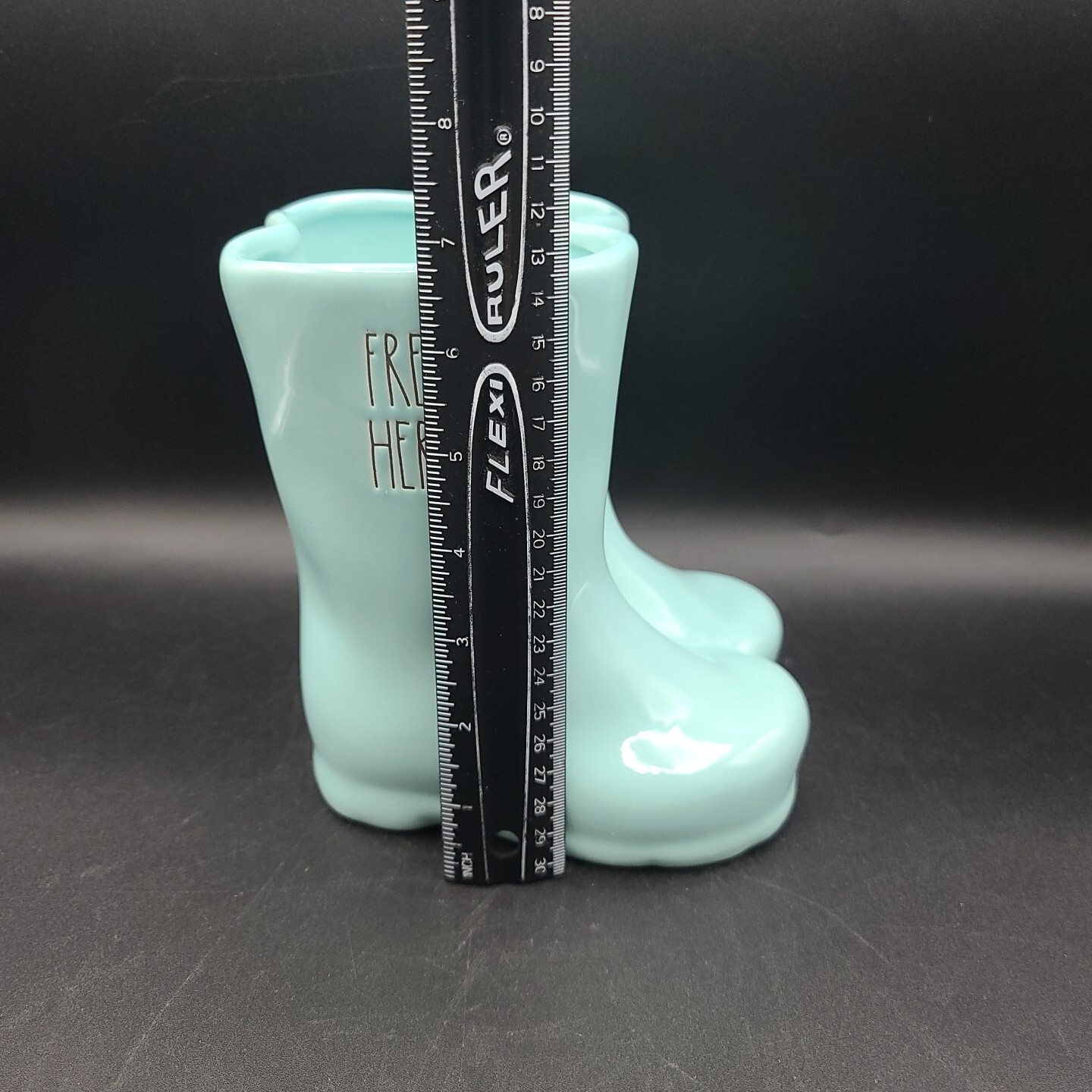 Rae Dunn “Fresh Herbs” Ceramic Rain / Garden Boots Herb Planter 7″ Aqua Blue