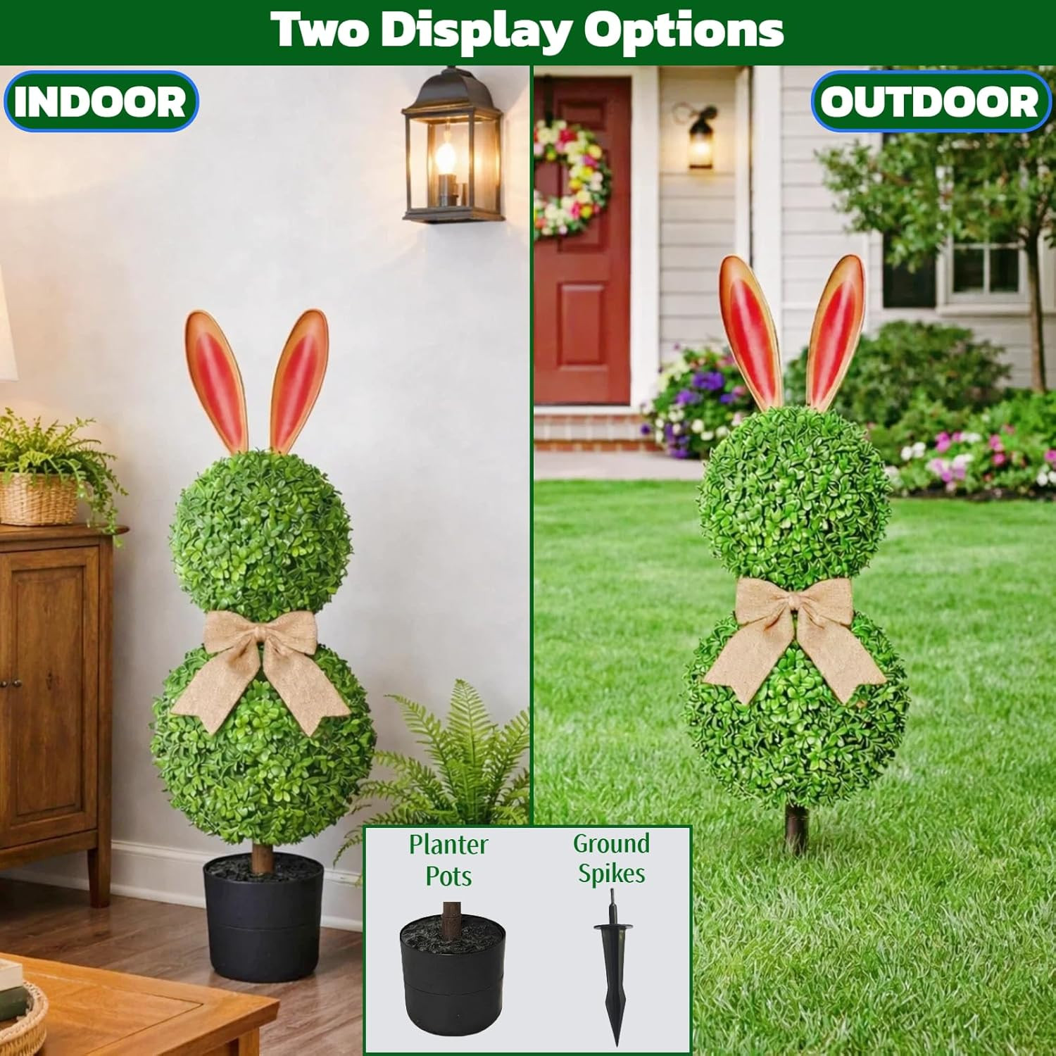 3 Ft Artificial Bunny Topiary Trees – Easter Decor for Indoor & Outdoor