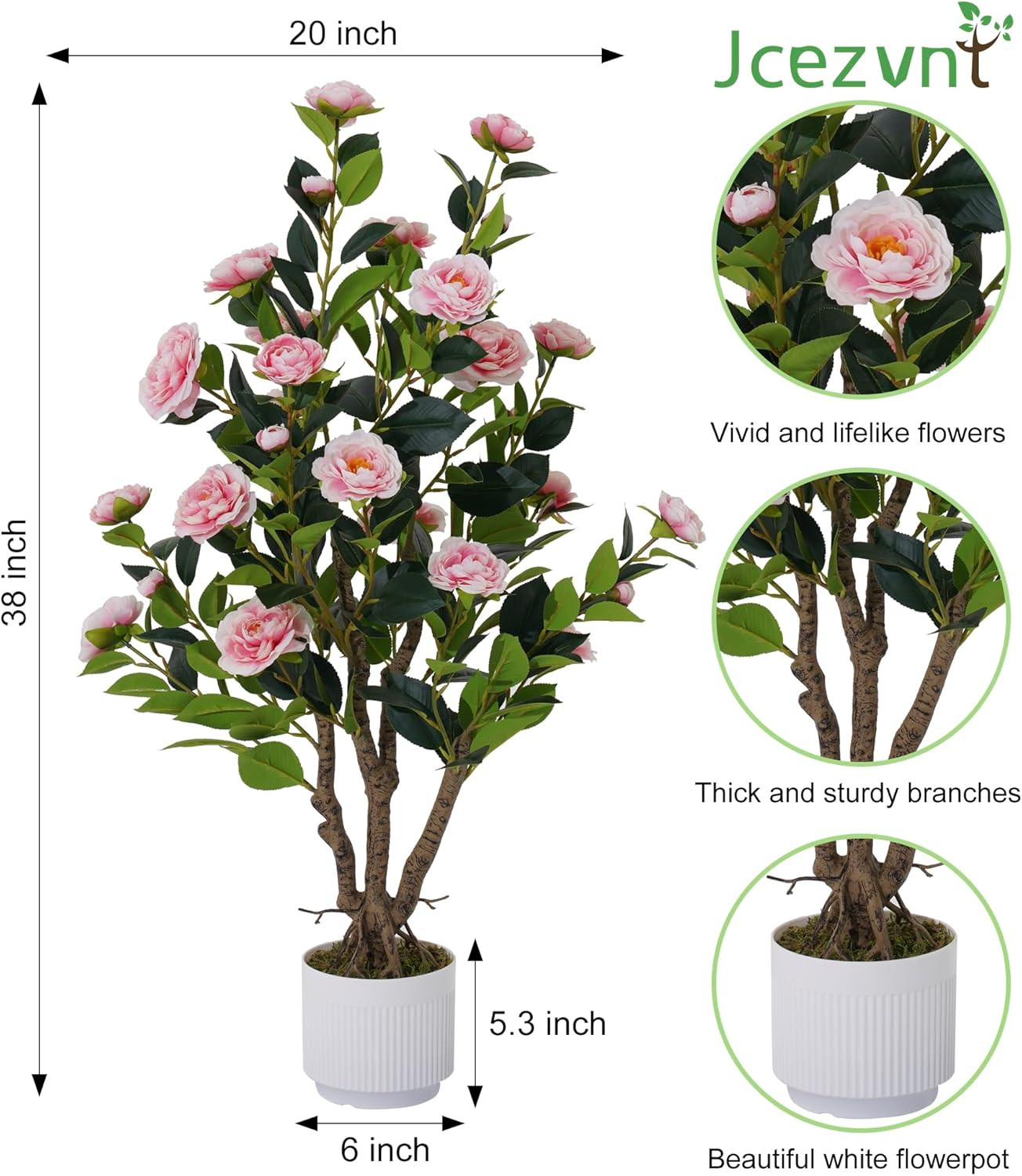 2 Pack 38″ Artificial Camellia Trees in White Pots for Home & Garden Decor