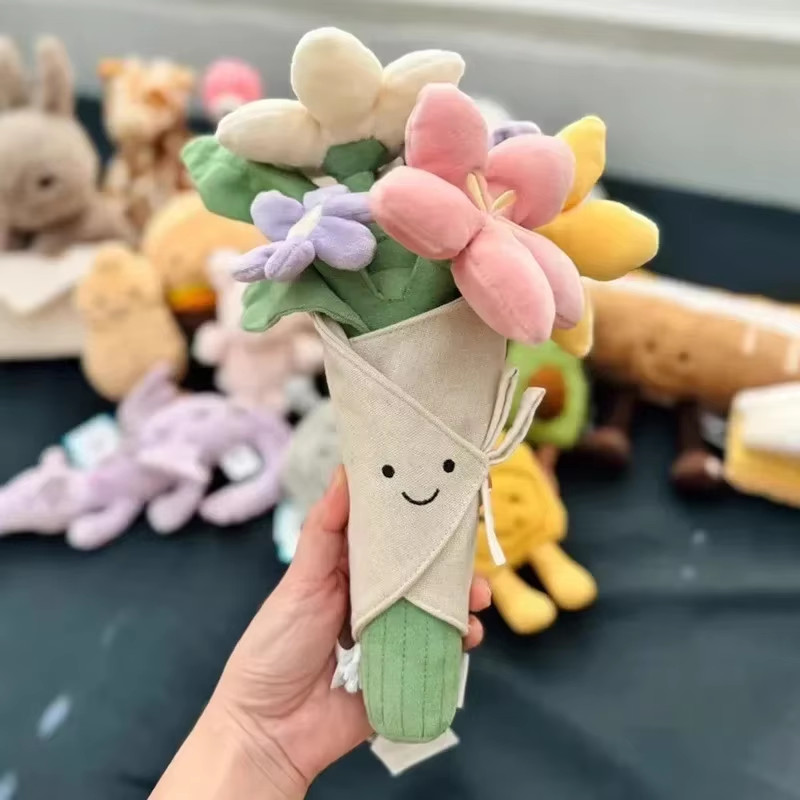 Bouquet Jelly cat Flowers Toy kid Girl Birthday Wedding Gift Doll with tag & bag