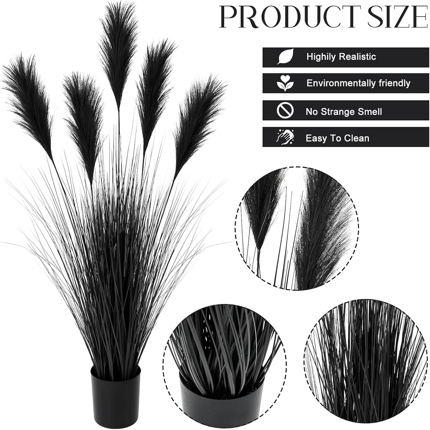 4 Ft Tall Artificial Black Pampas Grass Potted Plant for Home Decor