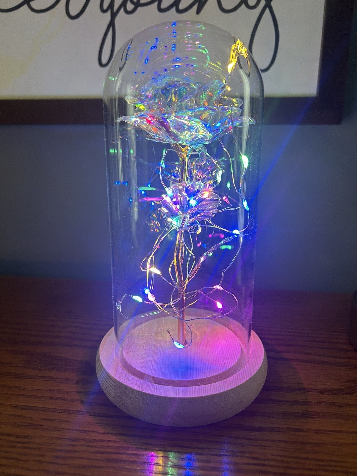 Price Drop! Crystal Galaxy Rose in the Glass Dome 20 LED Lights
