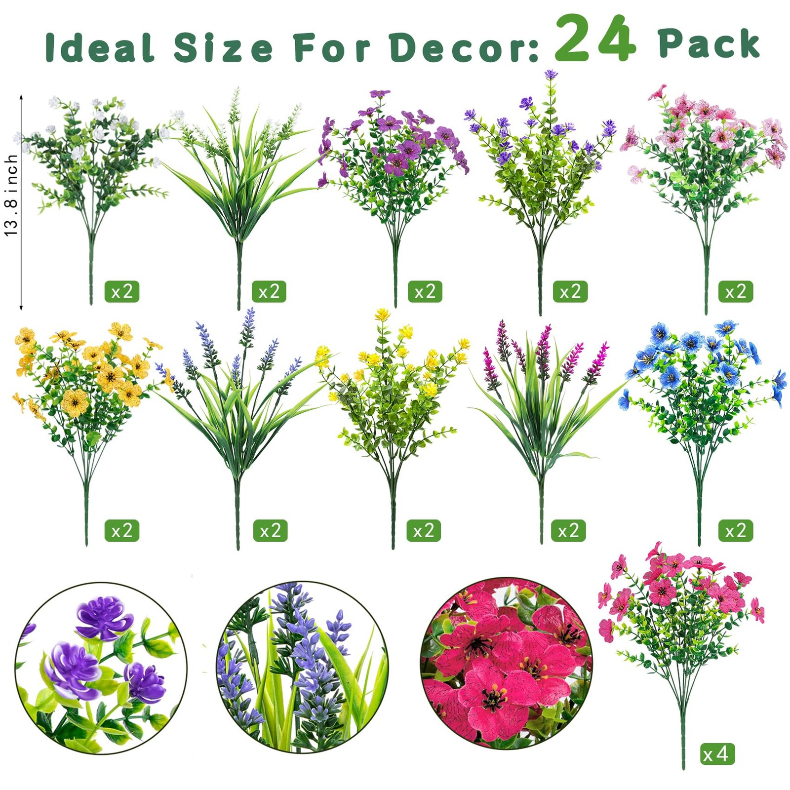 24 Bundles Artificial Flowers for Outdoors Multicolor Fake Flowers Plastic Pl…