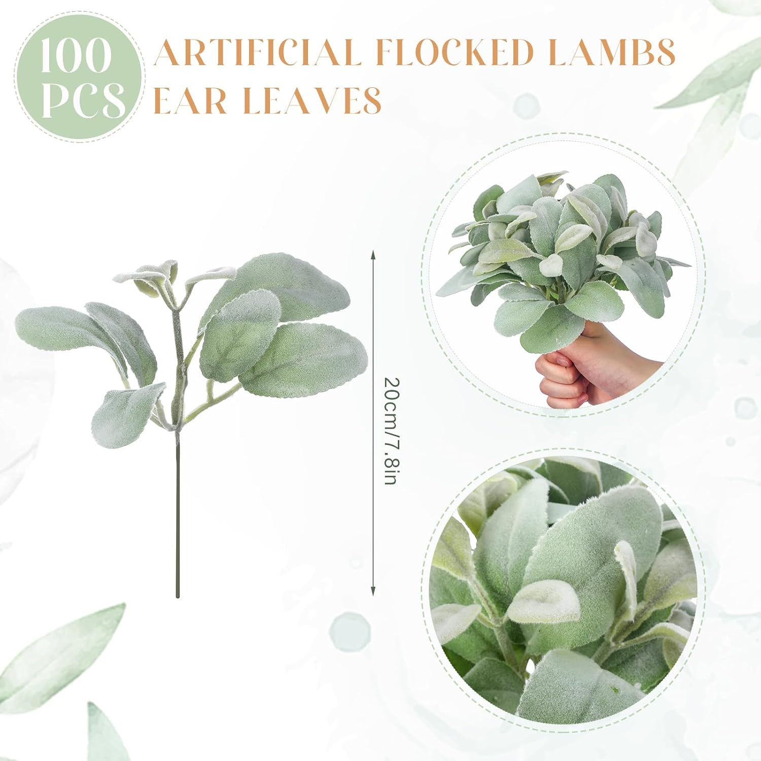 100 Pcs Flocked Lambs Ear Leaves for DIY Wreaths & Floral Arrangements