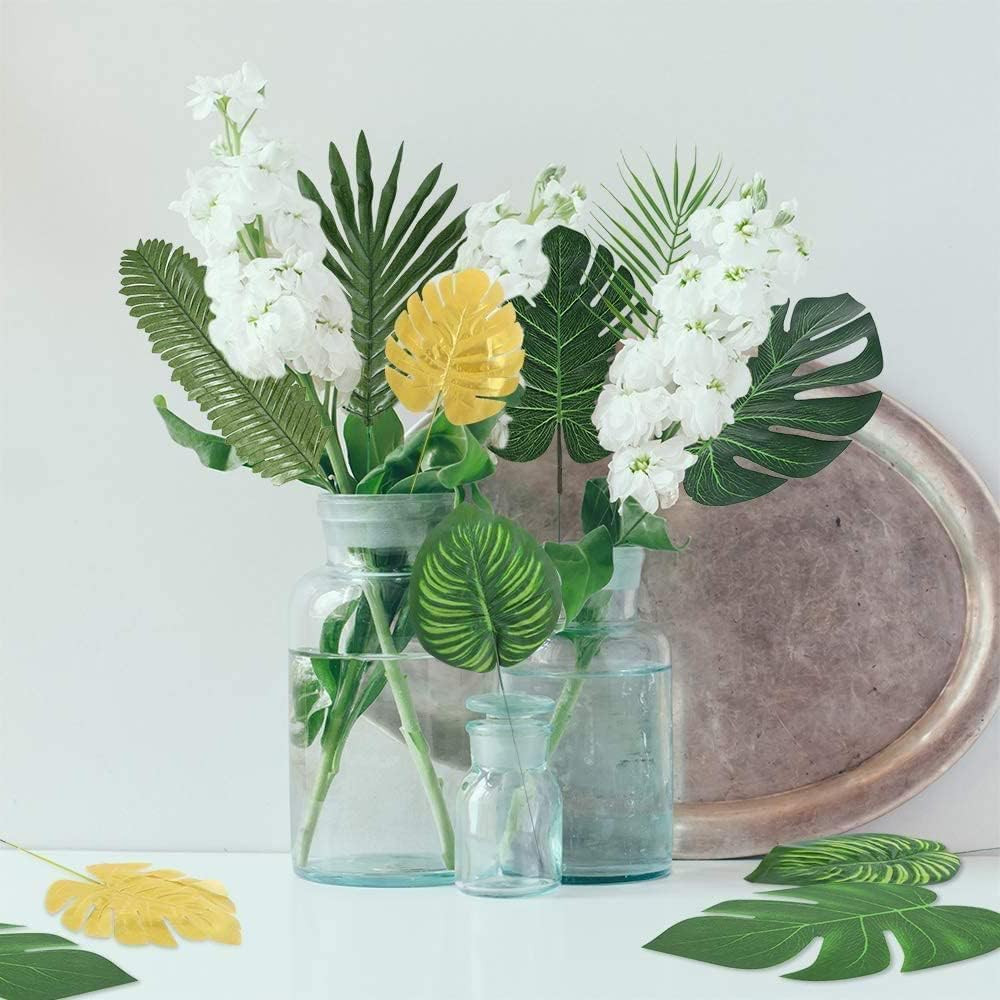 96 Pcs Palm Leaves for Decorations Artificial Tropical Jungle Monstera Leaves Pa