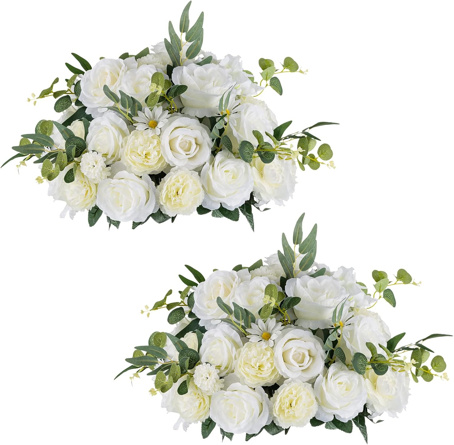 17.7″ White Flower Centerpieces – 2 Pcs Artificial Rose Arrangements