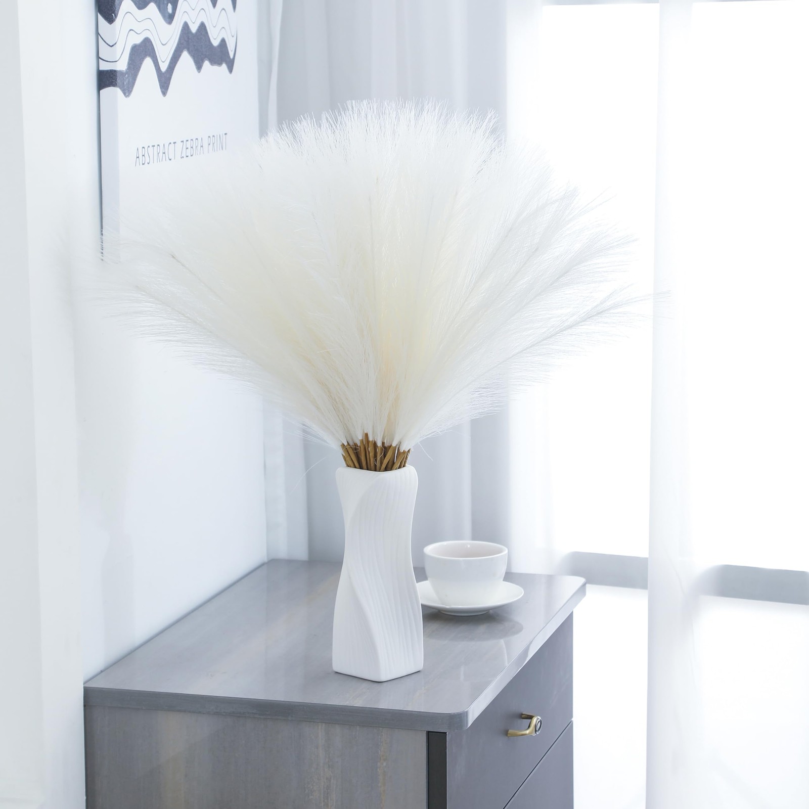 30pcs 22″ White Pampas Grass – Faux Pampas Grass Decor Short Artificial Pampa…