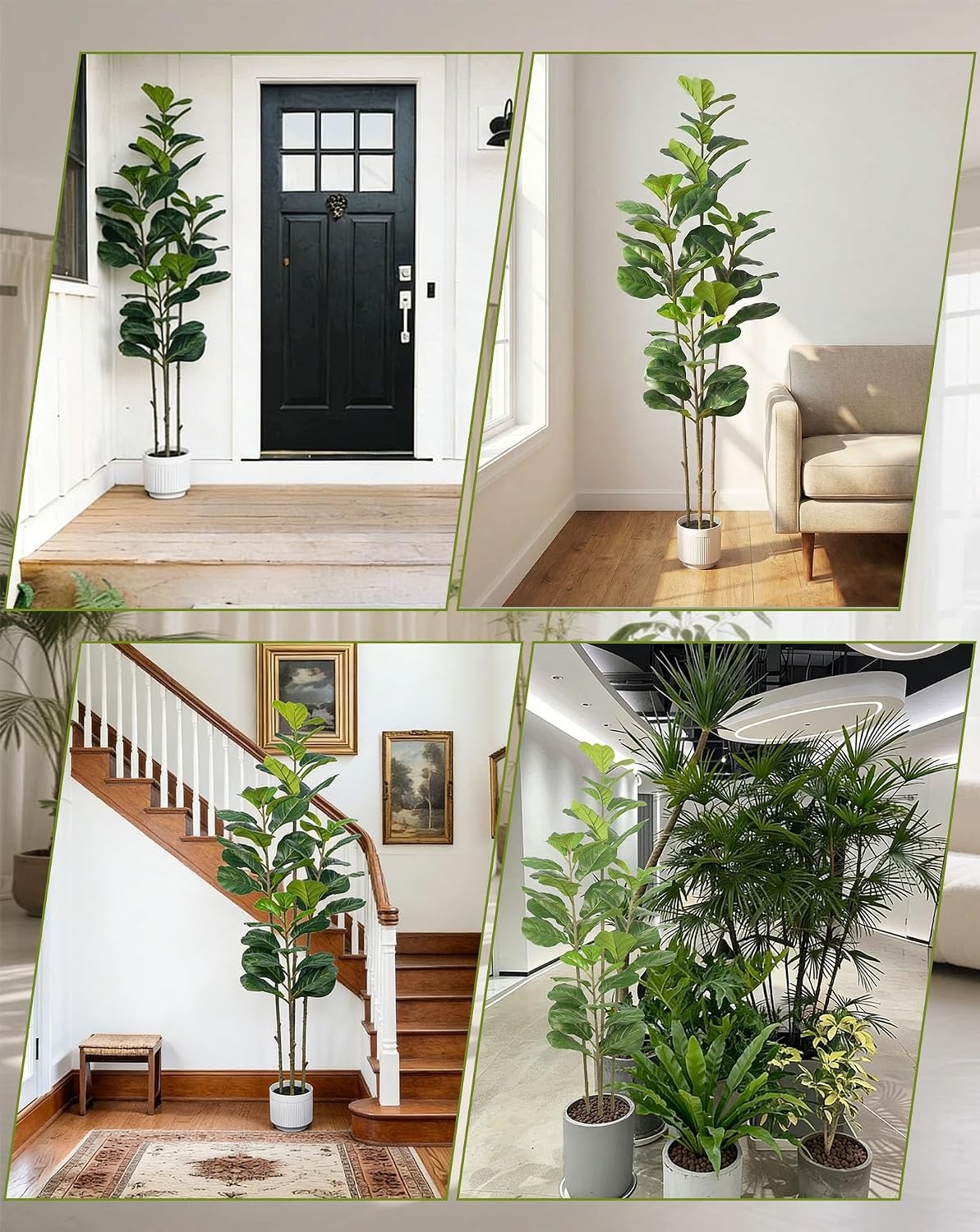 6FT Artificial Fiddle Leaf Fig Tree Faux Ficus Plant with White Planter & Moss