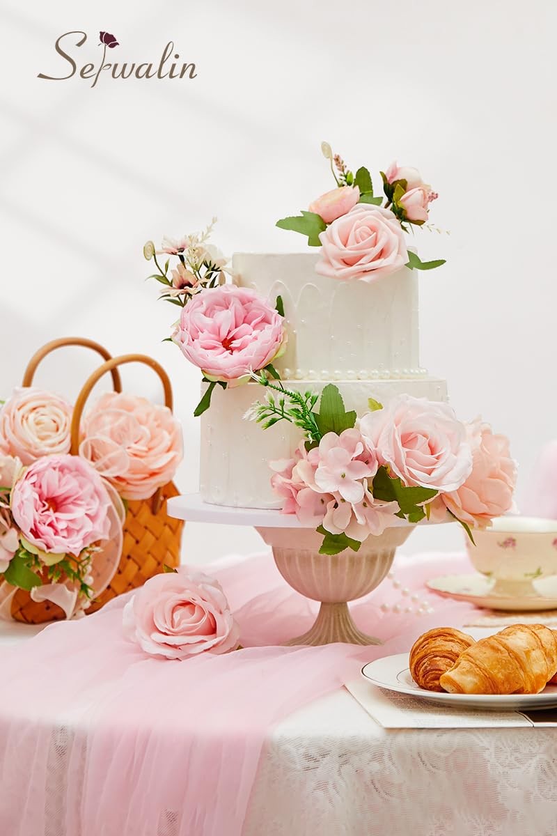 Artificial Flowers Pink Fake Silk Wedding Cake Bouquets Centerpieces Decor