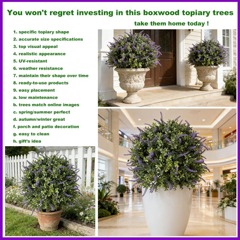 24” Artificial Lavender Topiary with Purple Flowers for Outdoor Decor